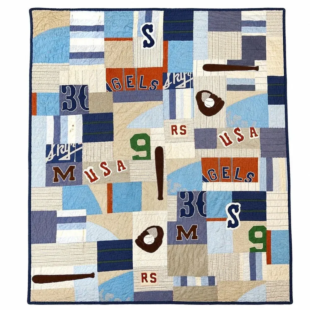 Vtg Patchwork Quilt Pottery Barn Kids Baseball Twin Comforter 90s Kids Bedroom